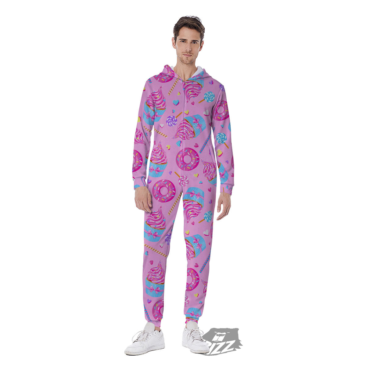 Cupcake Pink Print Pattern Men's Jumpsuit-grizzshop