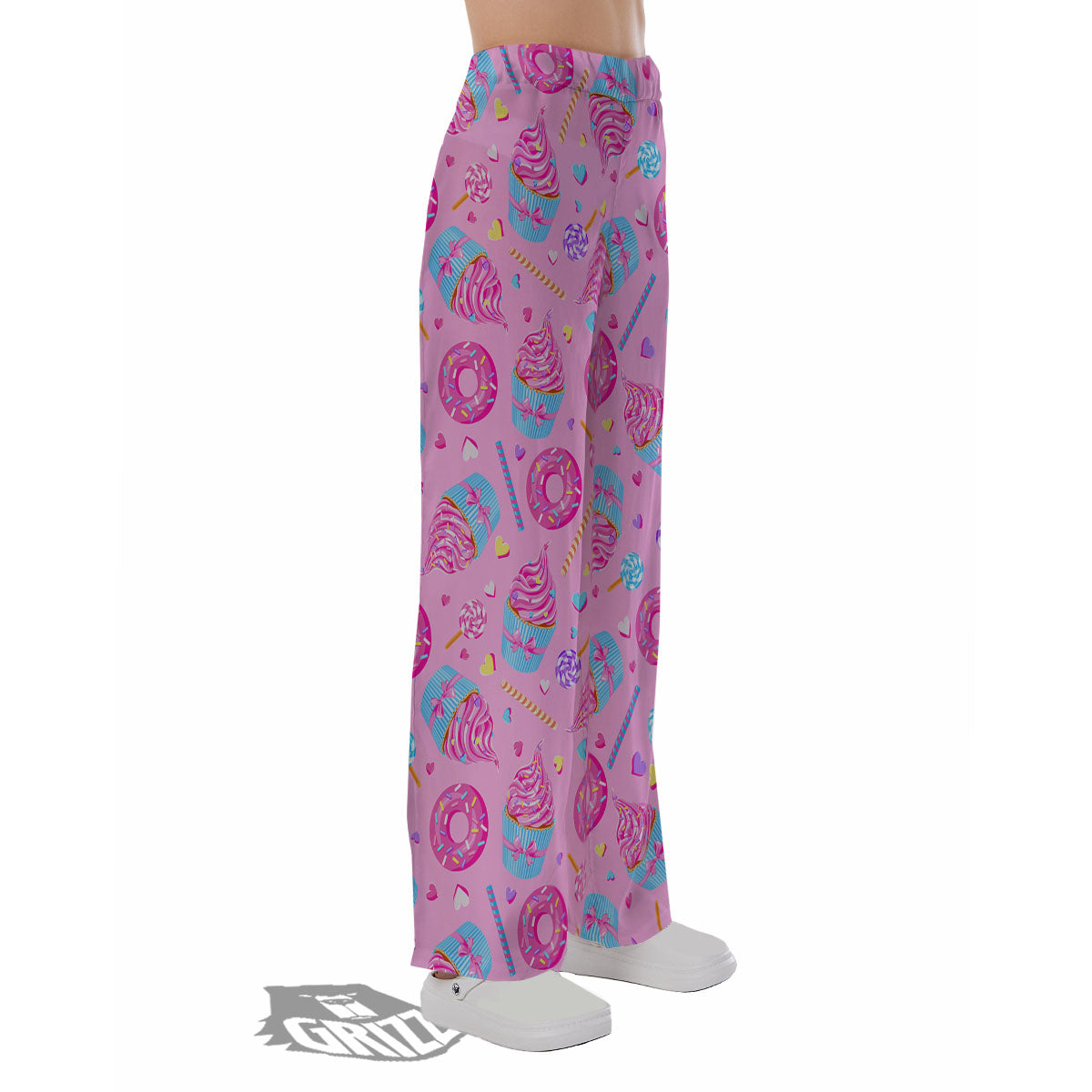 Cupcake Pink Print Pattern Pajama Pants-grizzshop