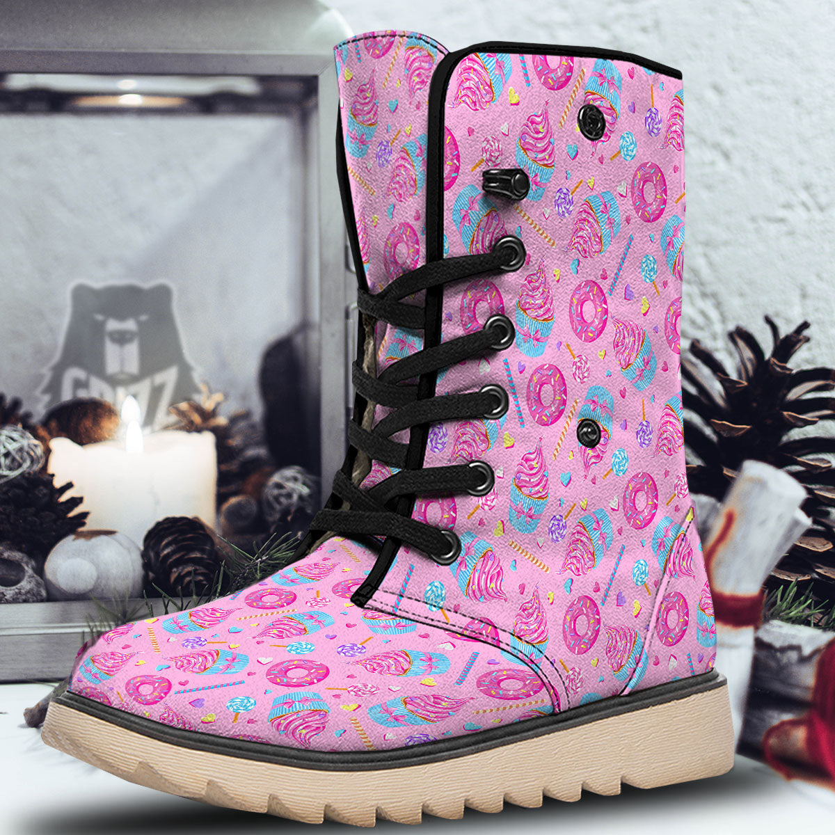 Cupcake Pink Print Pattern Snow Boots-grizzshop