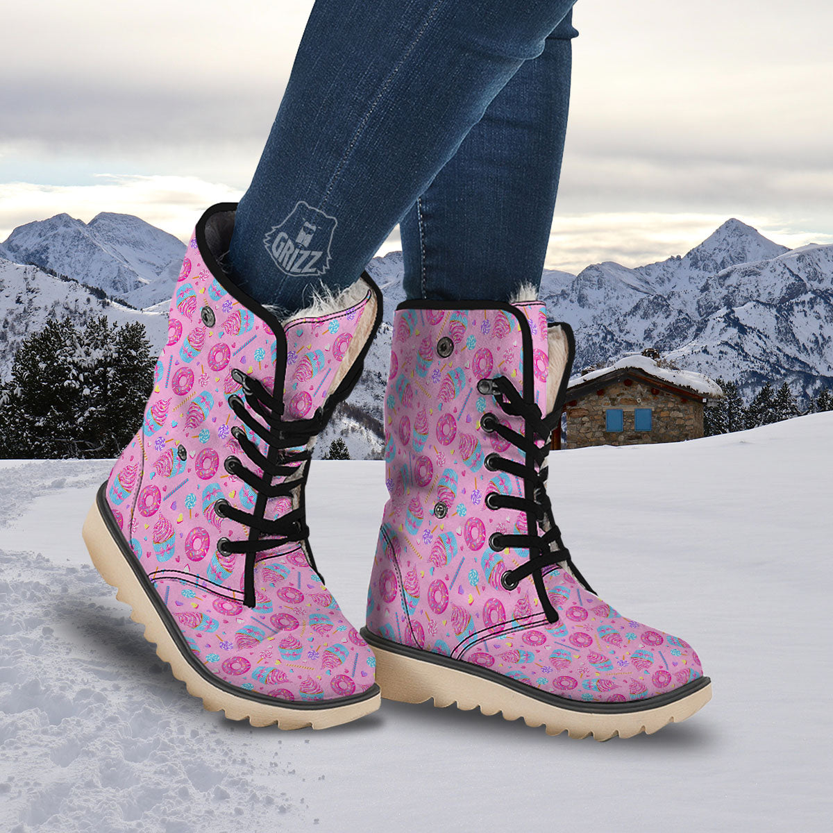 Cupcake Pink Print Pattern Snow Boots-grizzshop