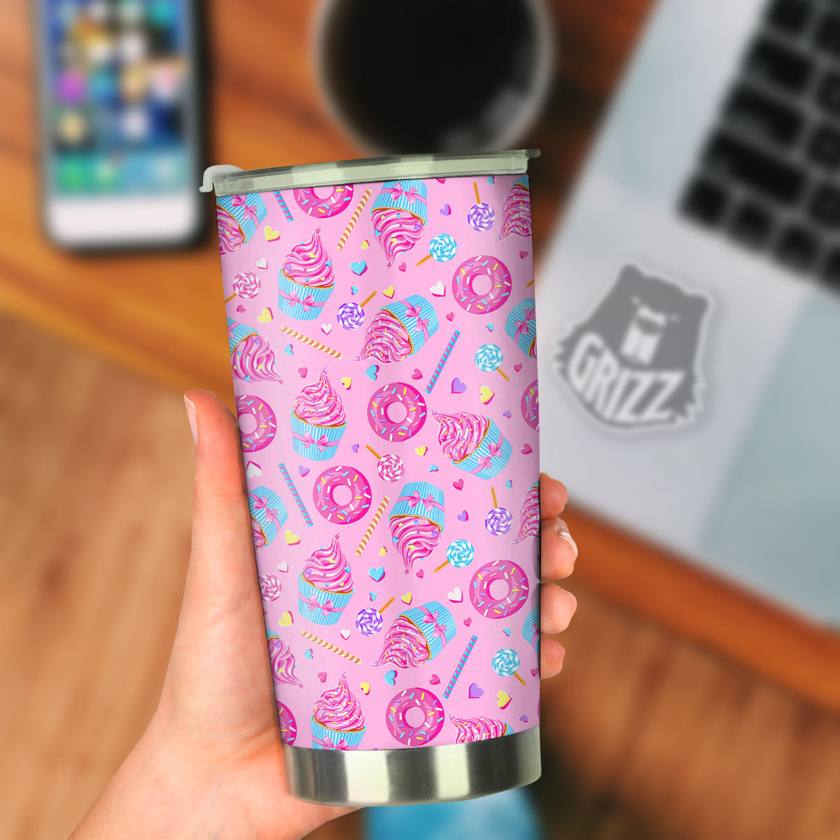 Cupcake Pink Print Pattern Tumbler-grizzshop