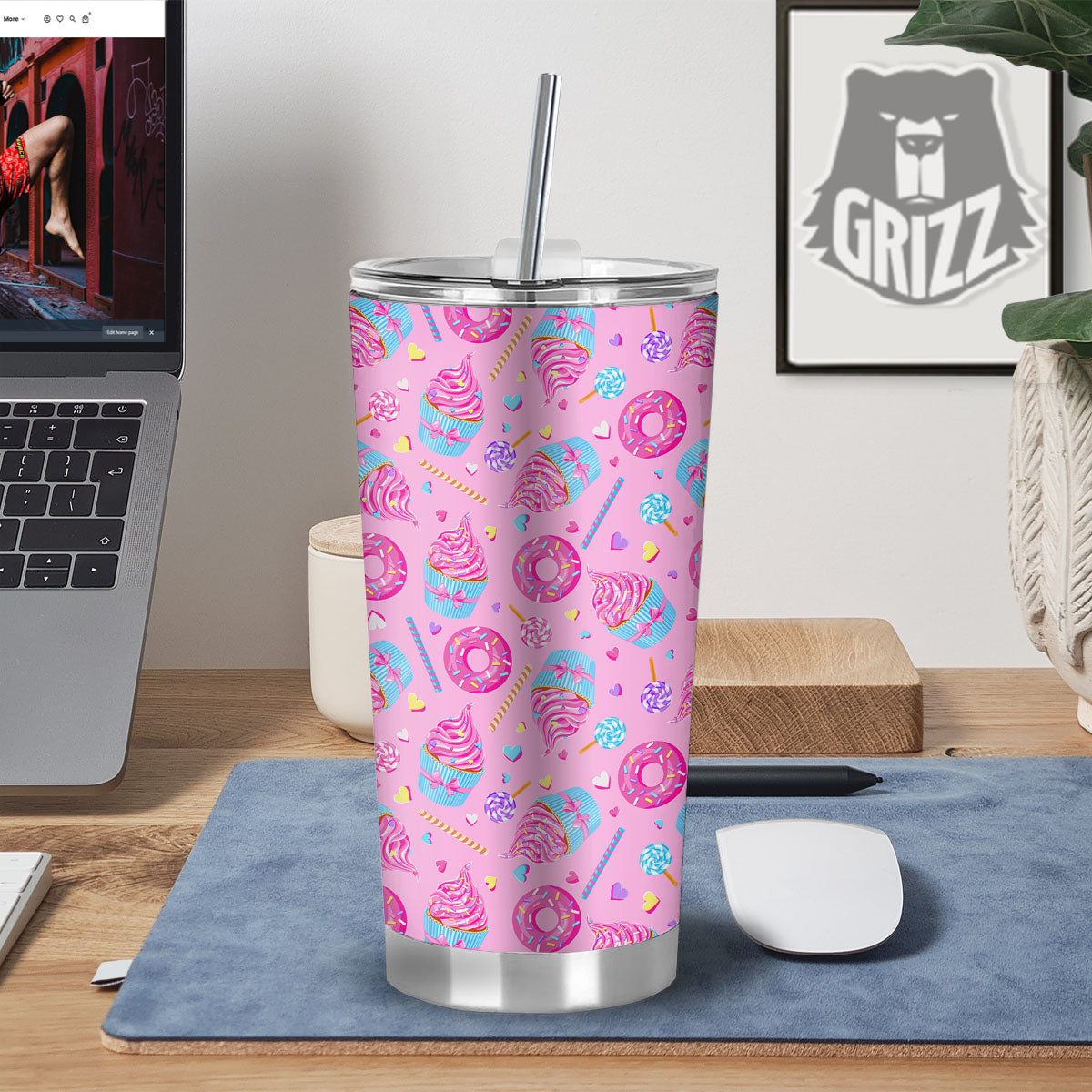 Cupcake Pink Print Pattern Tumbler-grizzshop