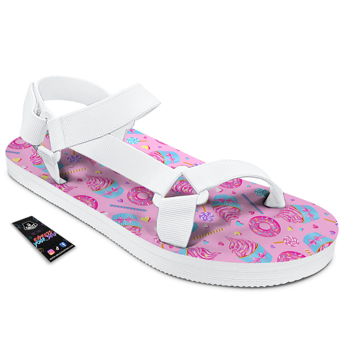 Cupcake Pink Print Pattern White Open Toe Sandals-grizzshop