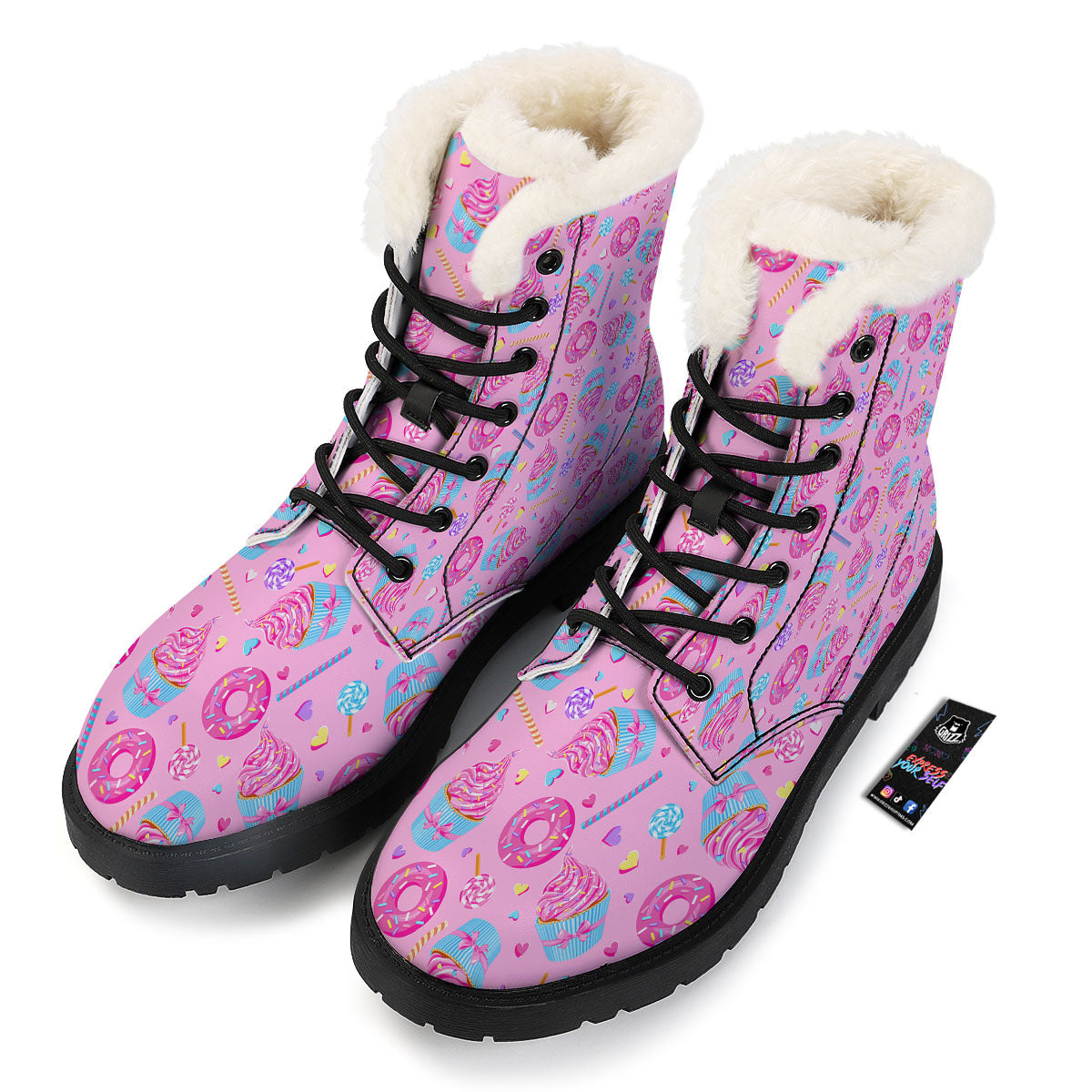 Cupcake Pink Print Pattern Winter Boots-grizzshop