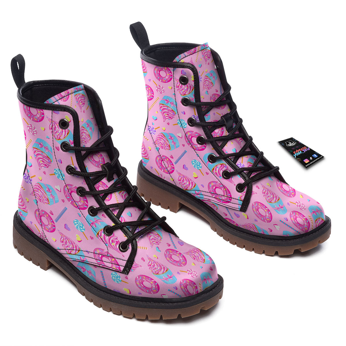 Cupcake Pink Print Pattern Work Boots-grizzshop