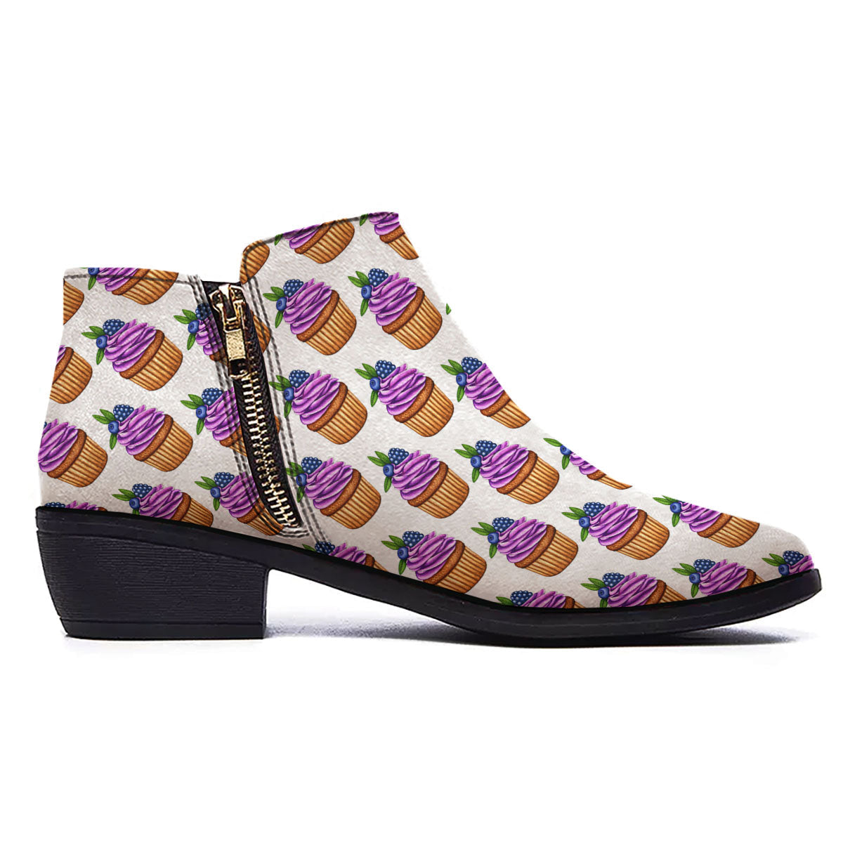 Cupcake Purple Print Pattern Ankle Boots-grizzshop