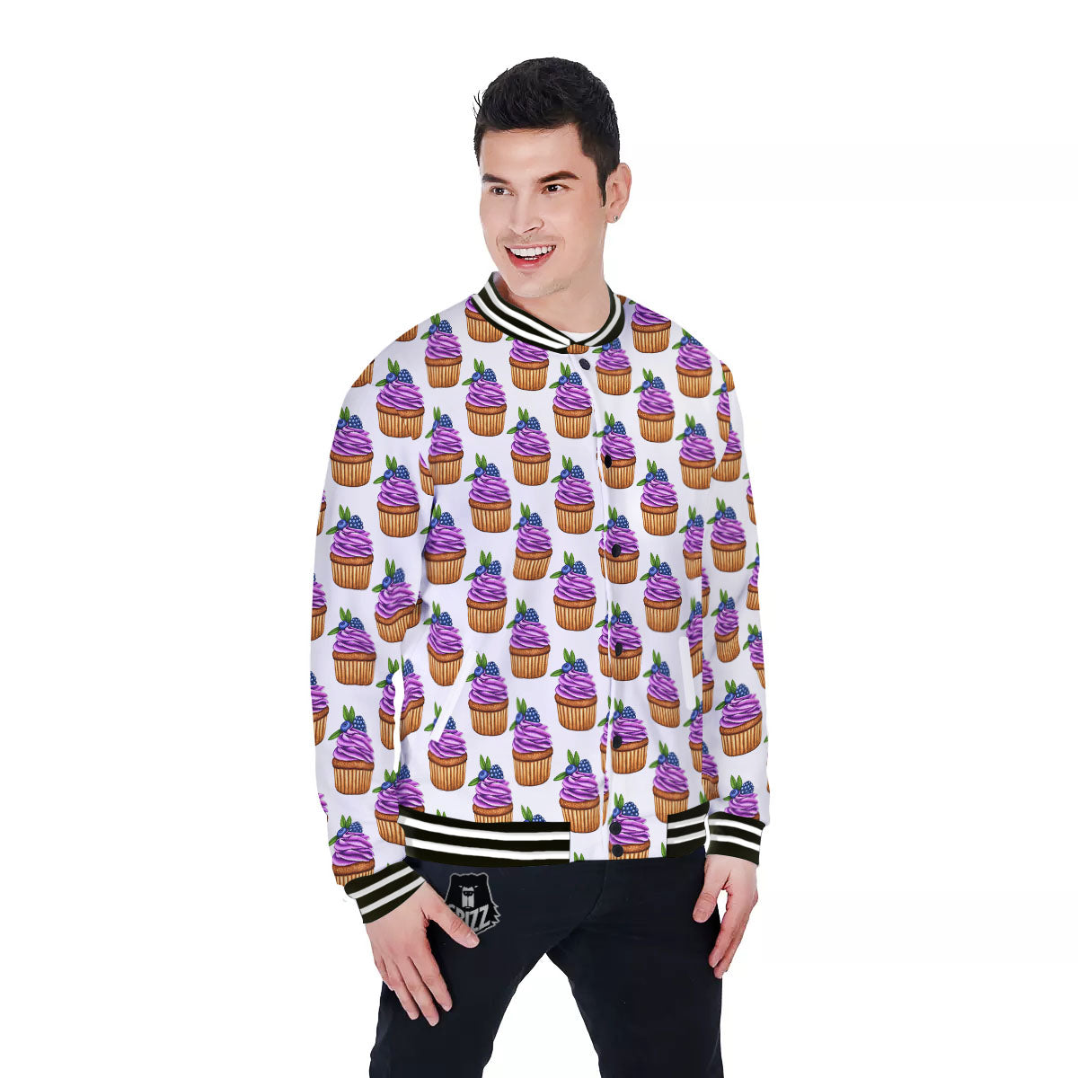 Cupcake Purple Print Pattern Baseball Jacket-grizzshop