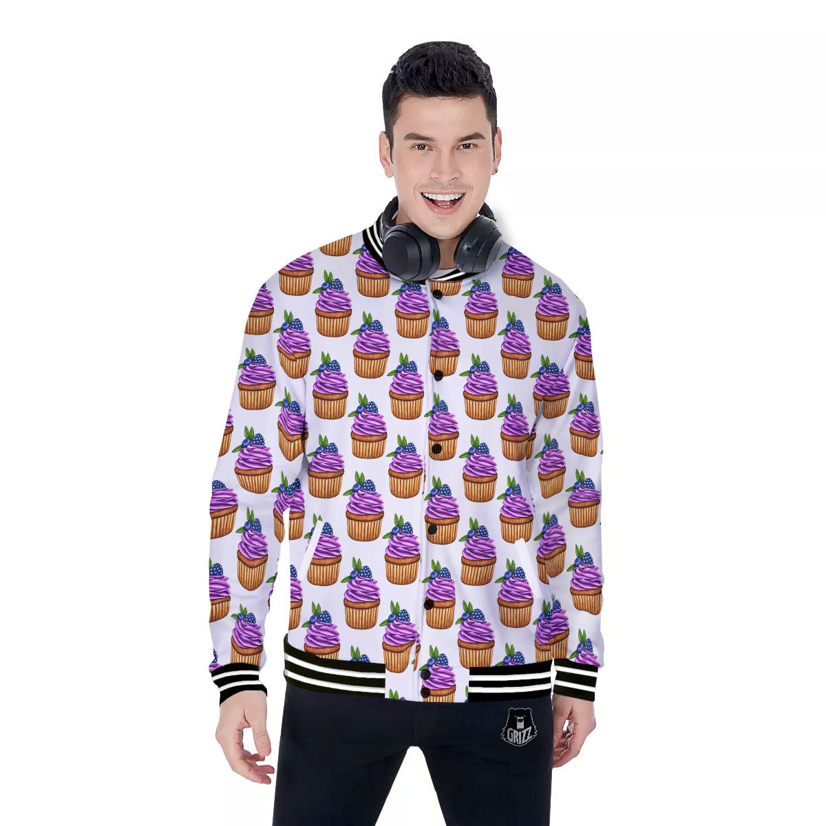Cupcake Purple Print Pattern Baseball Jacket-grizzshop