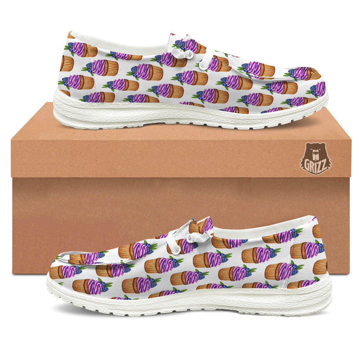 Cupcake Purple Print Pattern Black Loafers-grizzshop