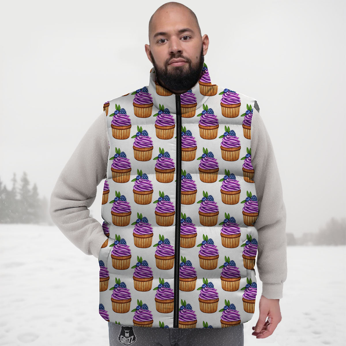 Cupcake Purple Print Pattern Down Vest