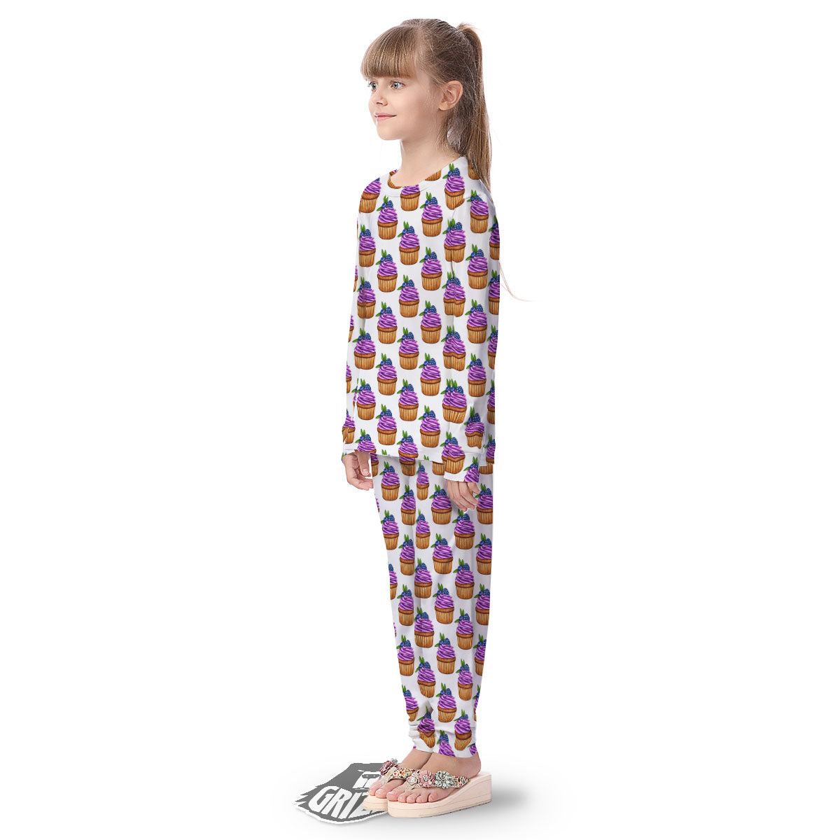 Cupcake Purple Print Pattern Kid's Pajamas-grizzshop
