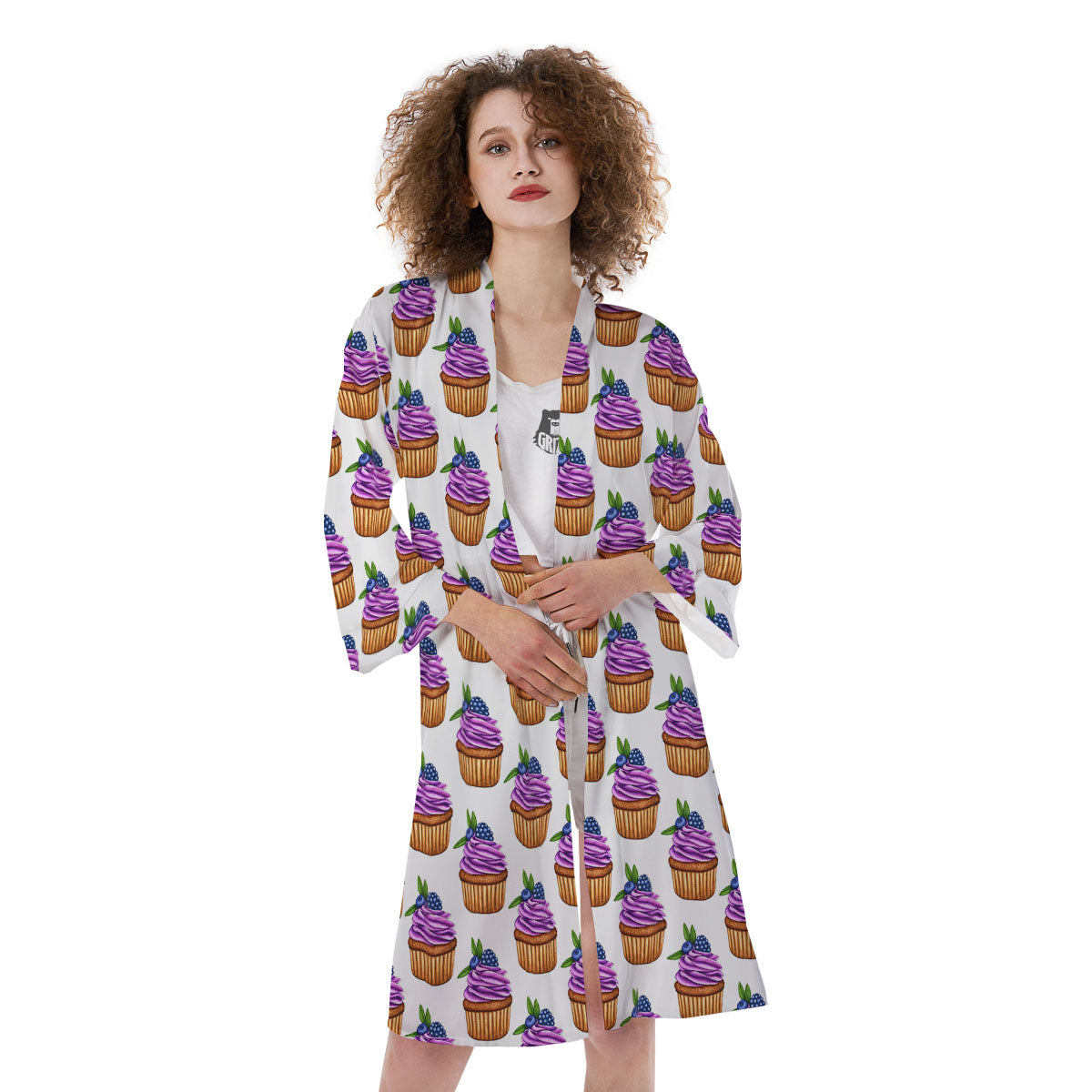 Cupcake Purple Print Pattern Kimono-grizzshop