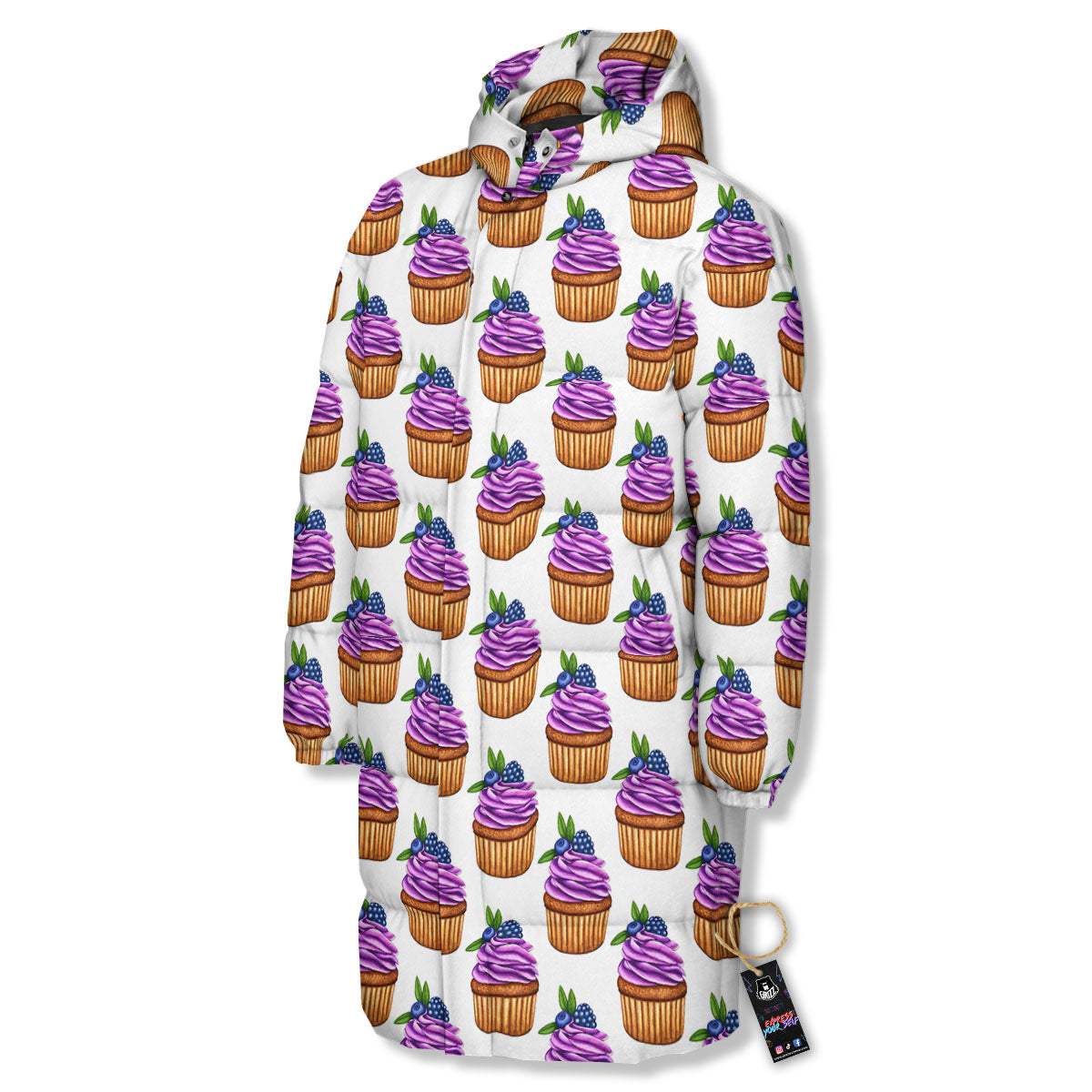 Cupcake Purple Print Pattern Long Down Jacket-grizzshop