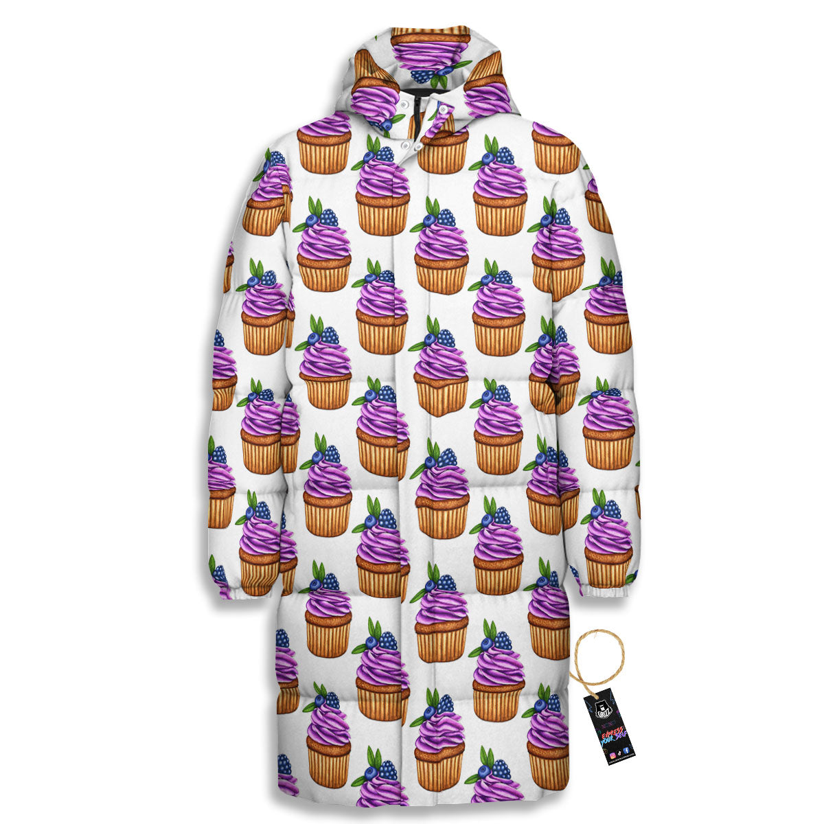 Cupcake Purple Print Pattern Long Down Jacket-grizzshop