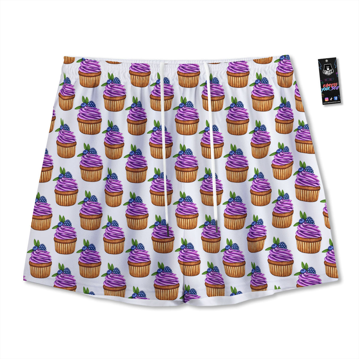 Cupcake Purple Print Pattern Mesh Shorts