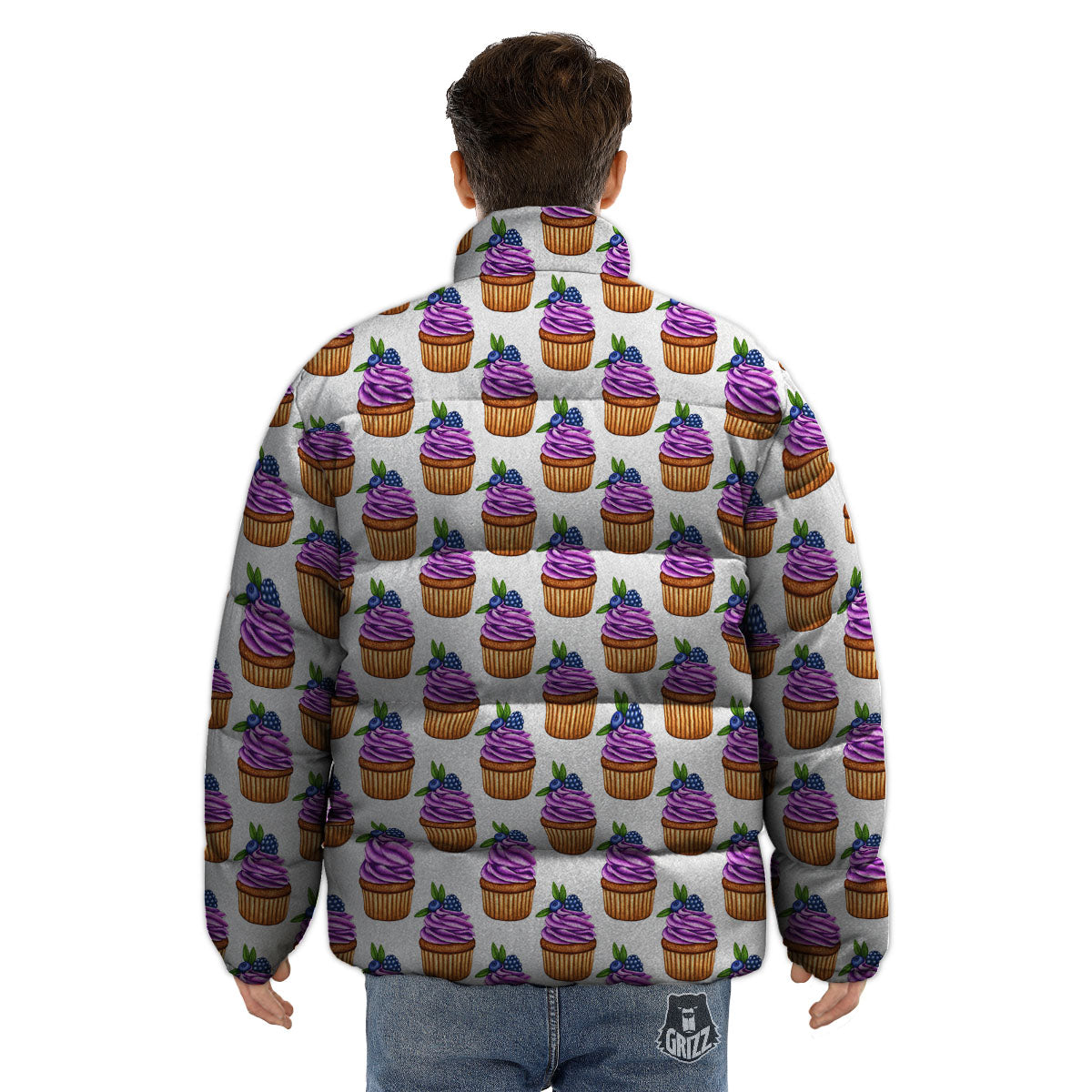 Cupcake Purple Print Pattern Puffer Jacket-grizzshop