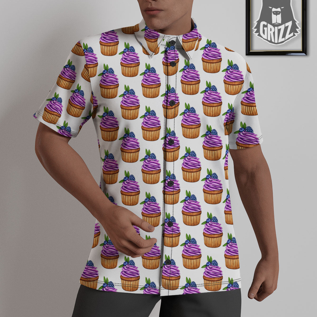 Cupcake Purple Print Pattern Untucked Shirts-grizzshop