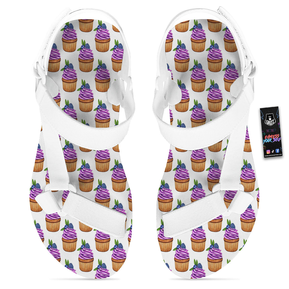 Cupcake Purple Print Pattern White Open Toe Sandals-grizzshop