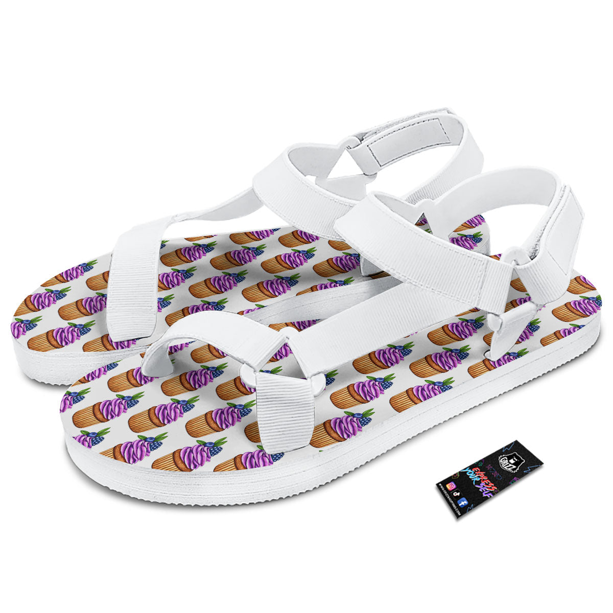 Cupcake Purple Print Pattern White Open Toe Sandals-grizzshop