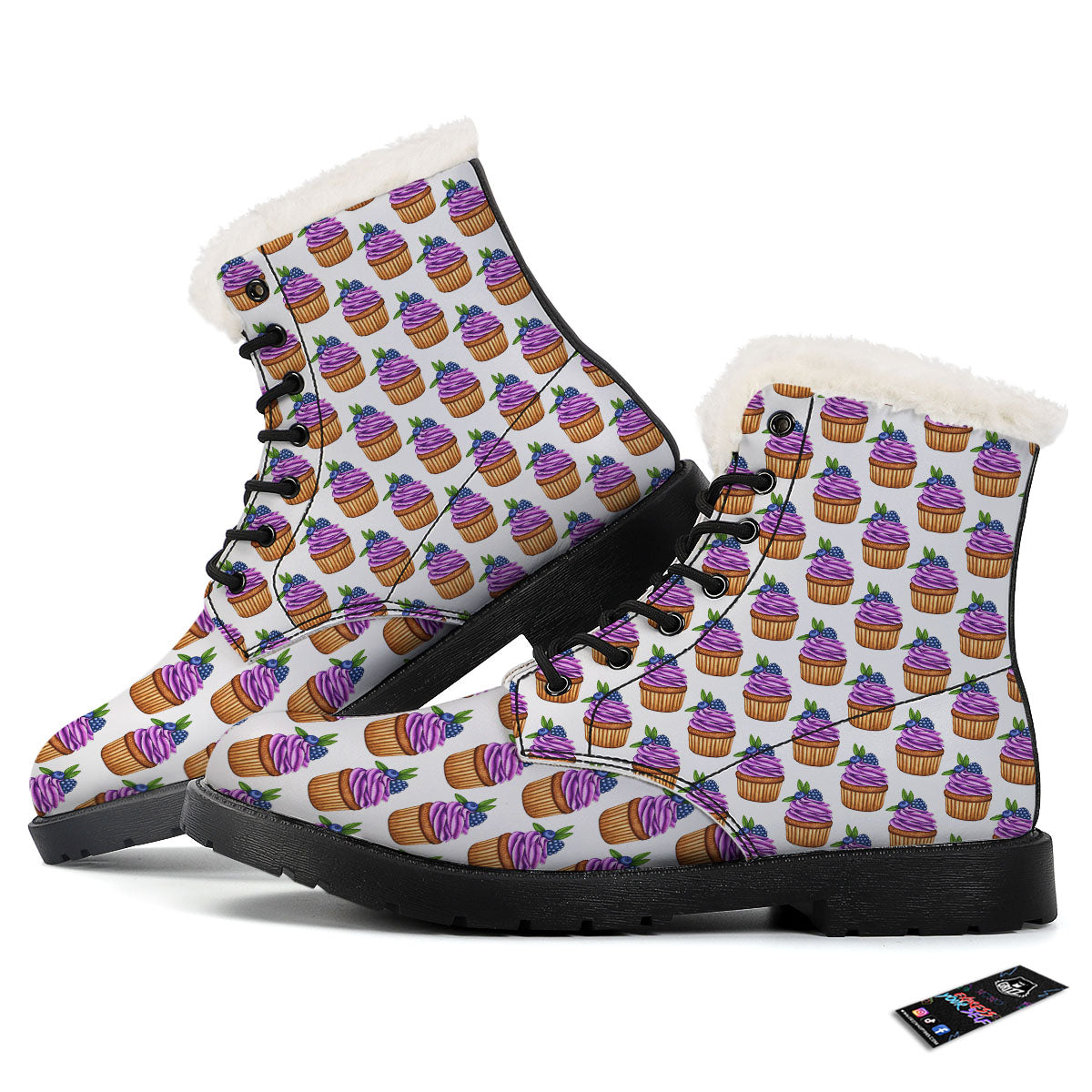 Cupcake Purple Print Pattern Winter Boots-grizzshop