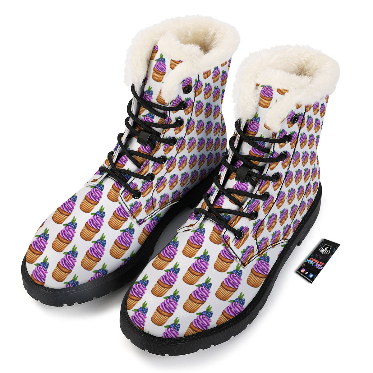 Cupcake Purple Print Pattern Winter Boots-grizzshop