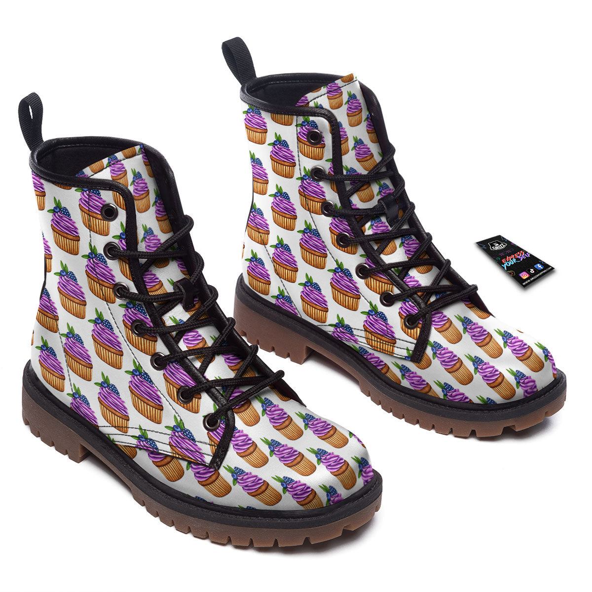 Cupcake Purple Print Pattern Work Boots-grizzshop