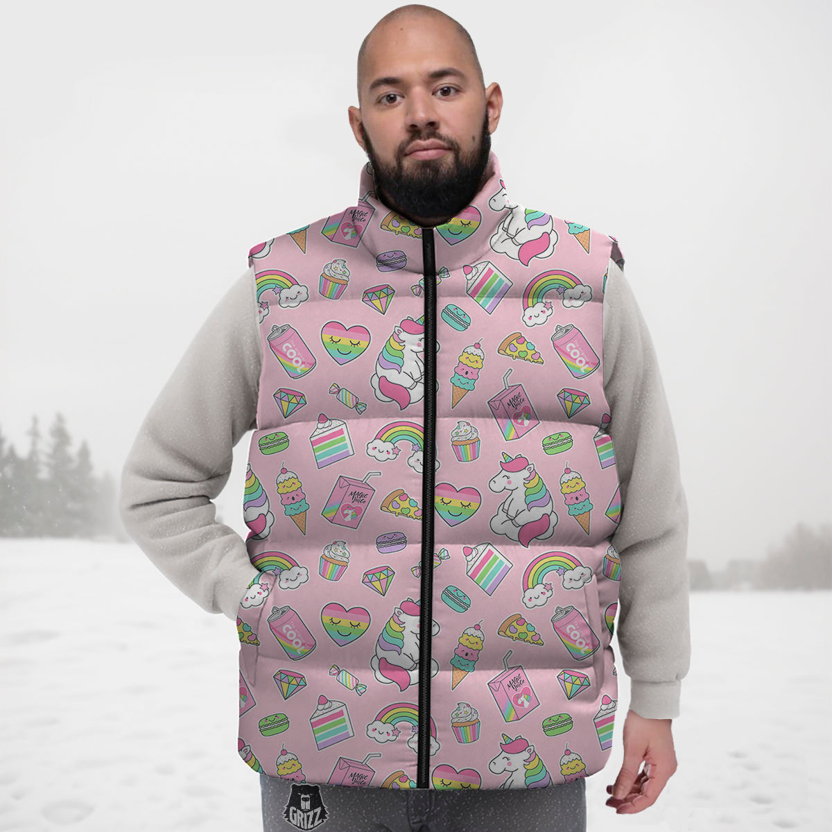 Cupcake Unicorn Print Pattern Down Vest
