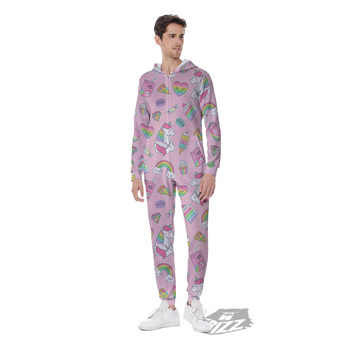 Cupcake Unicorn Print Pattern Men's Jumpsuit-grizzshop