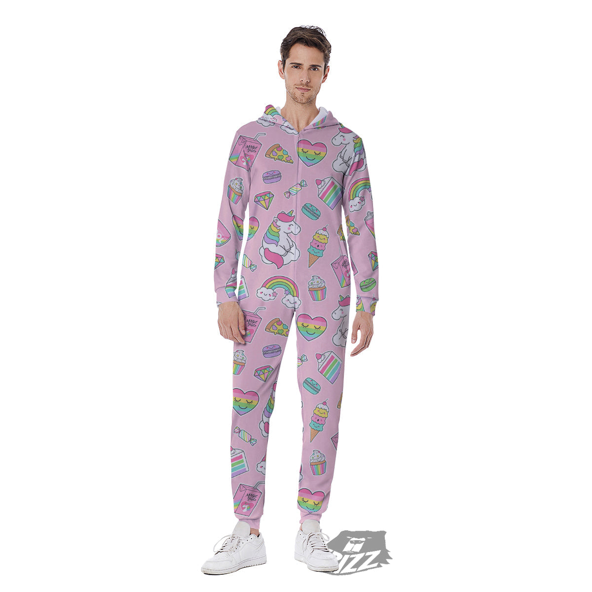 Cupcake Unicorn Print Pattern Men's Jumpsuit-grizzshop