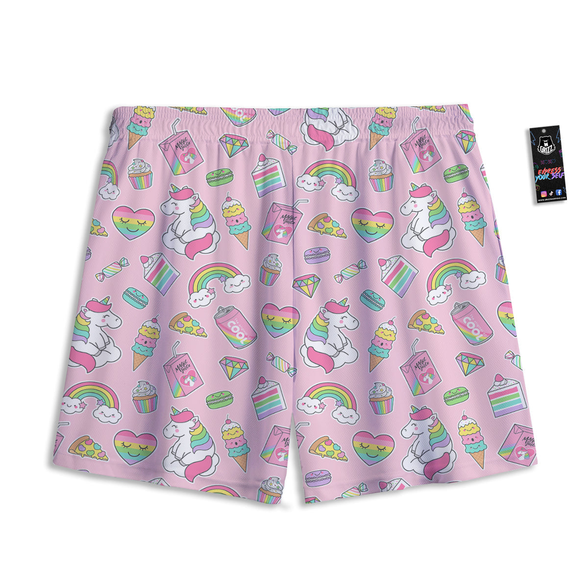 Cupcake Unicorn Print Pattern Mesh Shorts