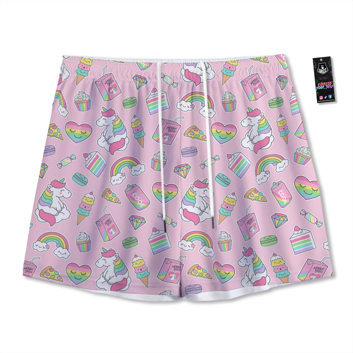 Cupcake Unicorn Print Pattern Mesh Shorts