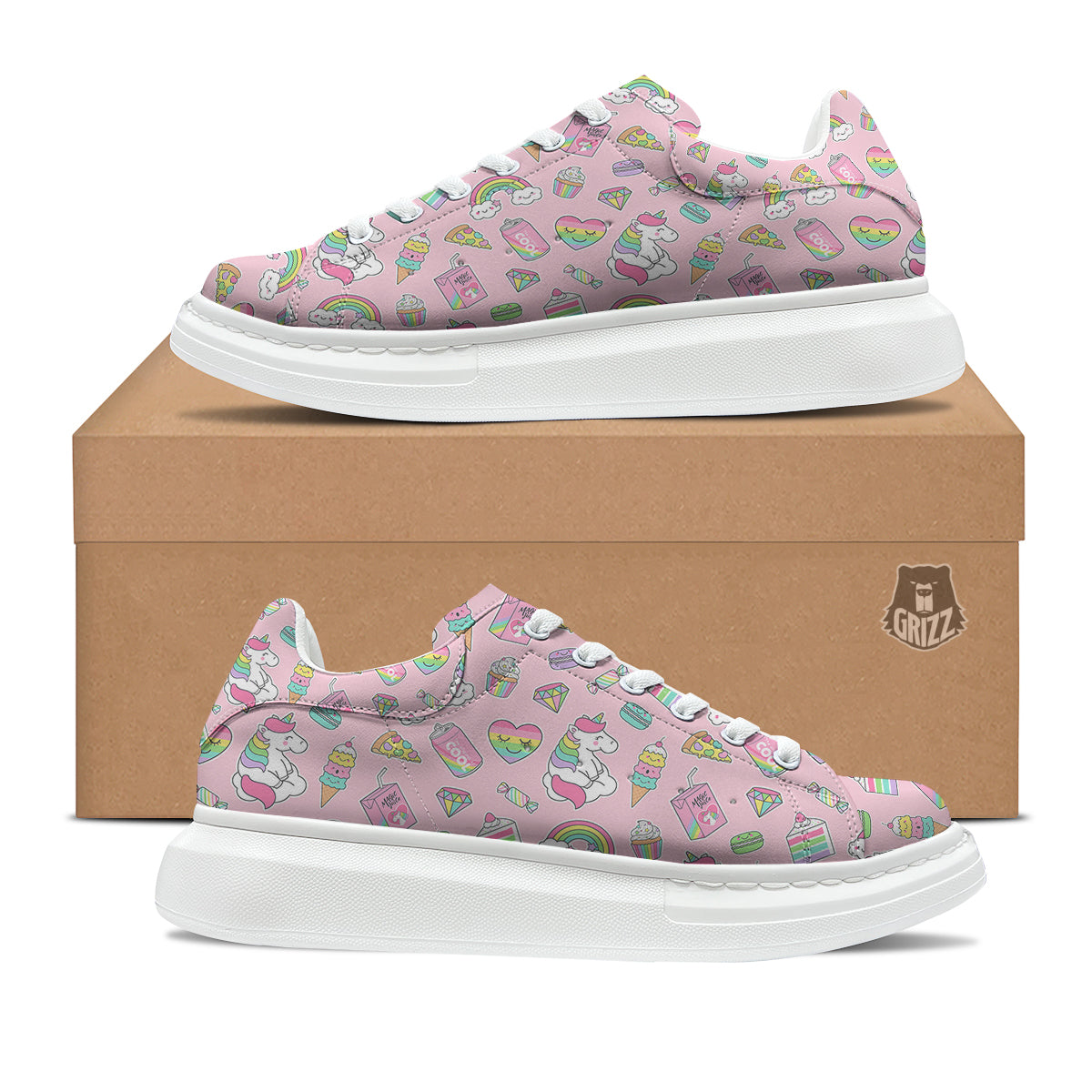 Cupcake Unicorn Print Pattern Platform Shoes-grizzshop