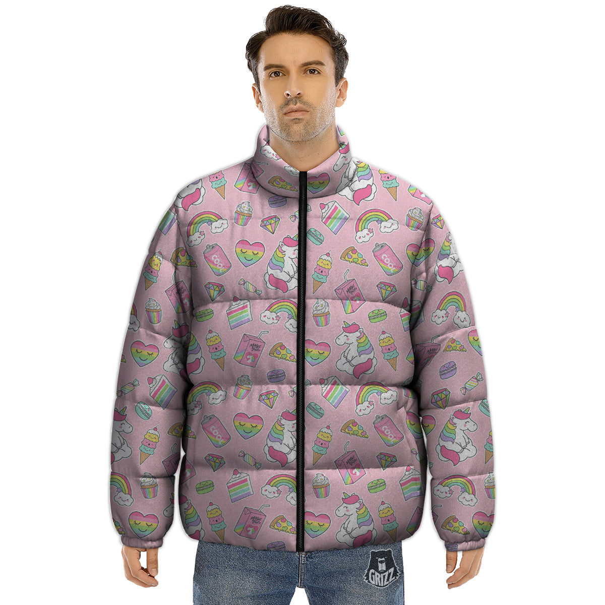 Cupcake Unicorn Print Pattern Puffer Jacket-grizzshop
