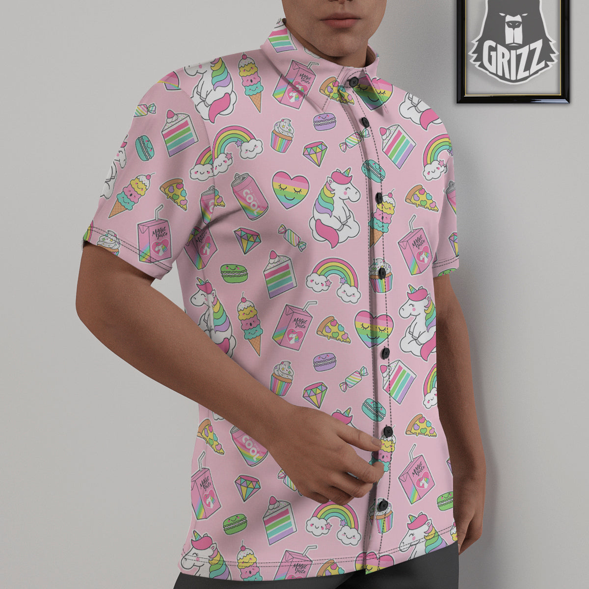 Cupcake Unicorn Print Pattern Untucked Shirts-grizzshop