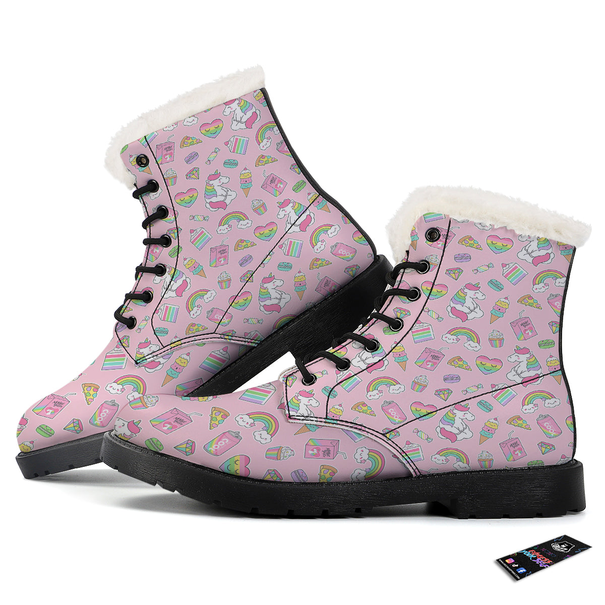 Cupcake Unicorn Print Pattern Winter Boots-grizzshop