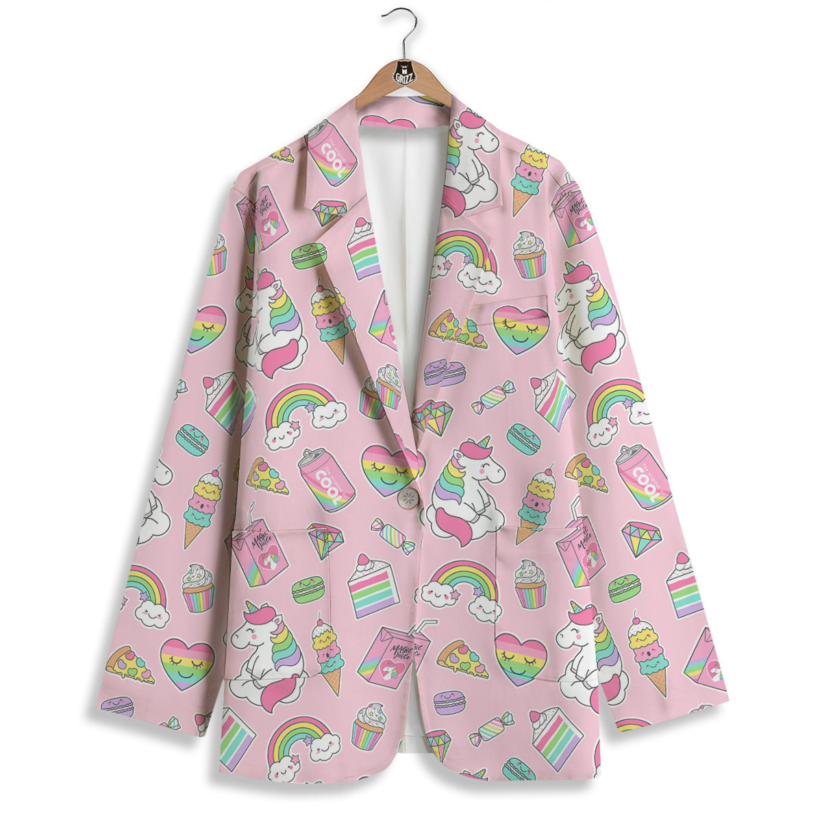Cupcake Unicorn Print Pattern Women's Blazer-grizzshop