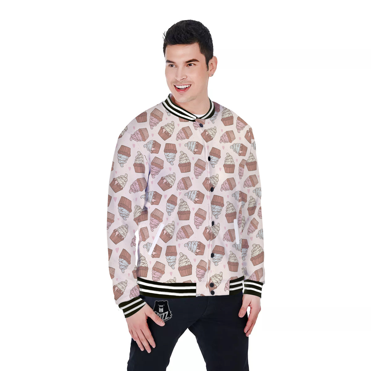 Cupcake Vintage Print Pattern Baseball Jacket-grizzshop