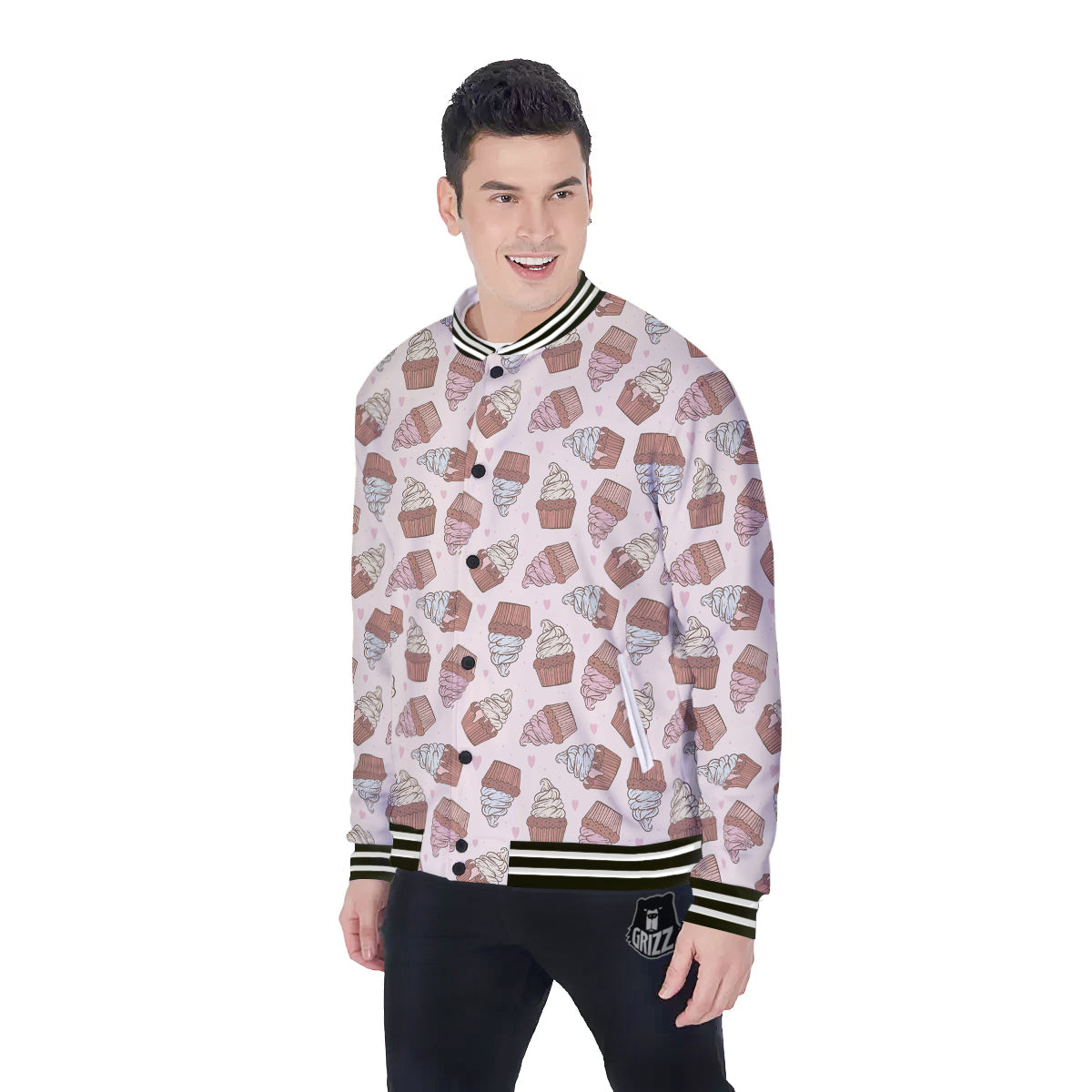 Cupcake Vintage Print Pattern Baseball Jacket-grizzshop
