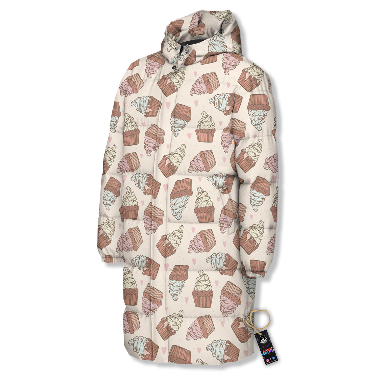 Cupcake Vintage Print Pattern Long Down Jacket-grizzshop