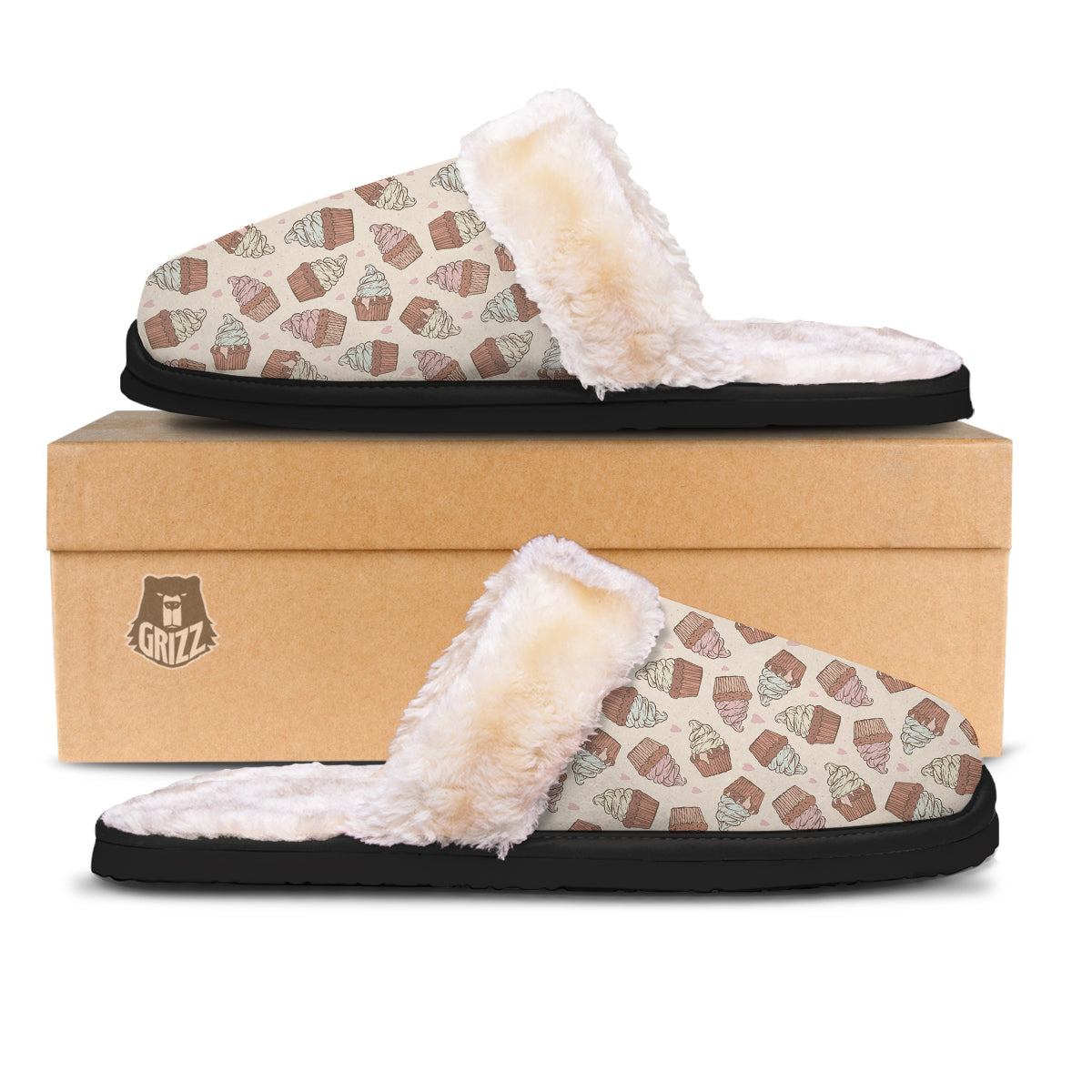 Cupcake Vintage Print Pattern Slippers-grizzshop