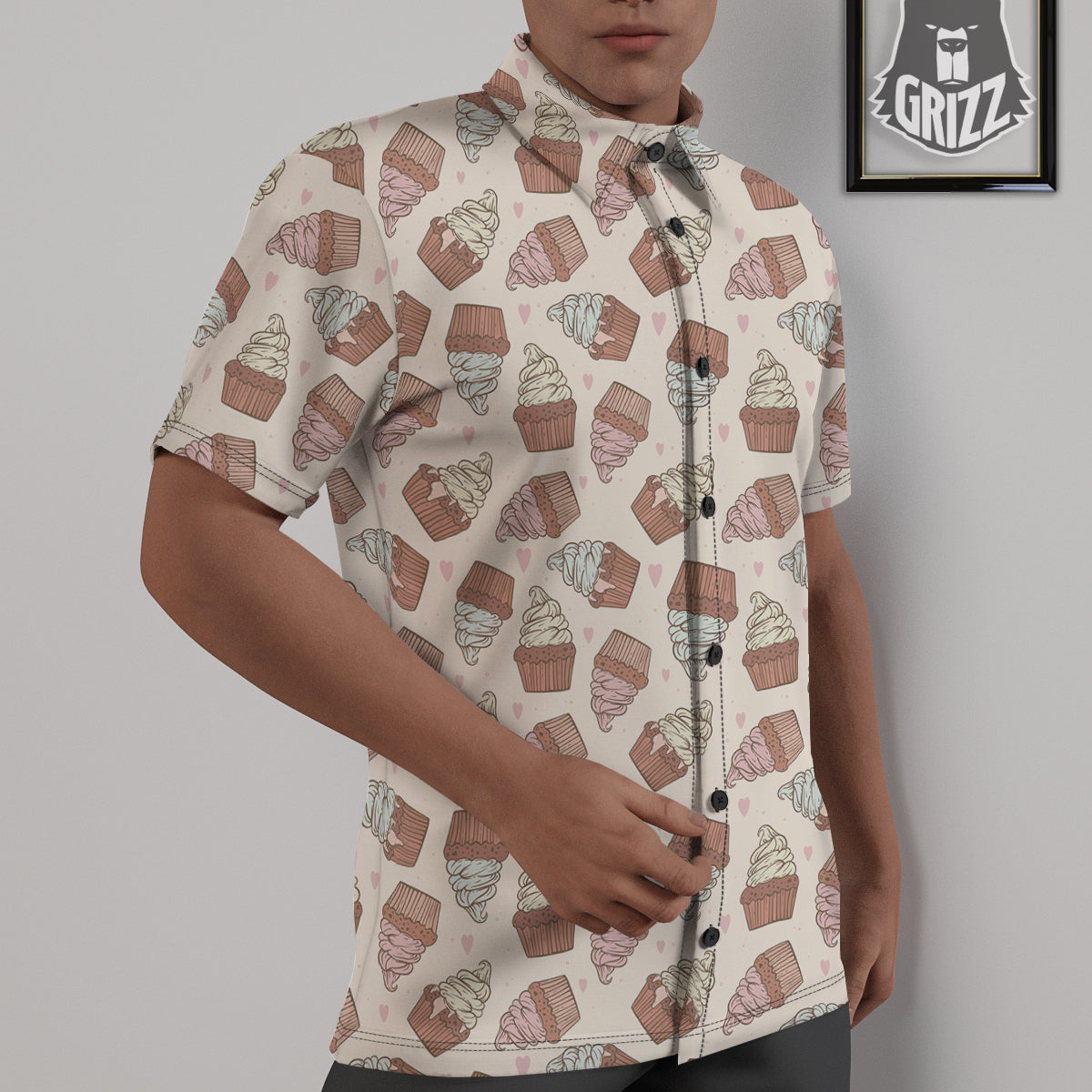 Cupcake Vintage Print Pattern Untucked Shirts-grizzshop