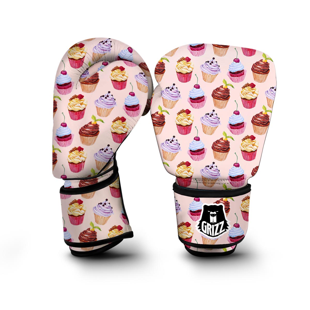 Cupcake Watercolor Pink Pattern Print Boxing Gloves-grizzshop