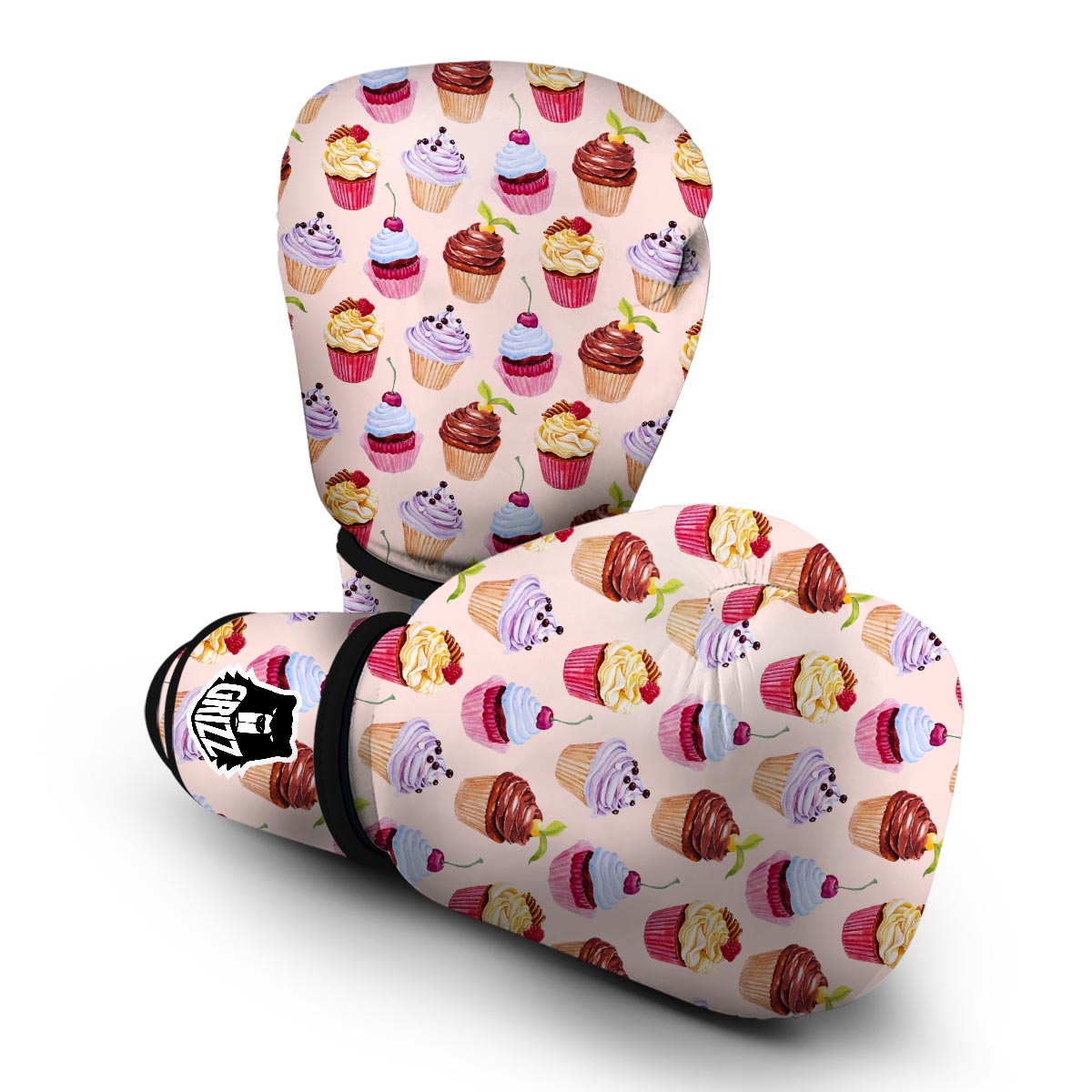 Cupcake Watercolor Pink Pattern Print Boxing Gloves-grizzshop