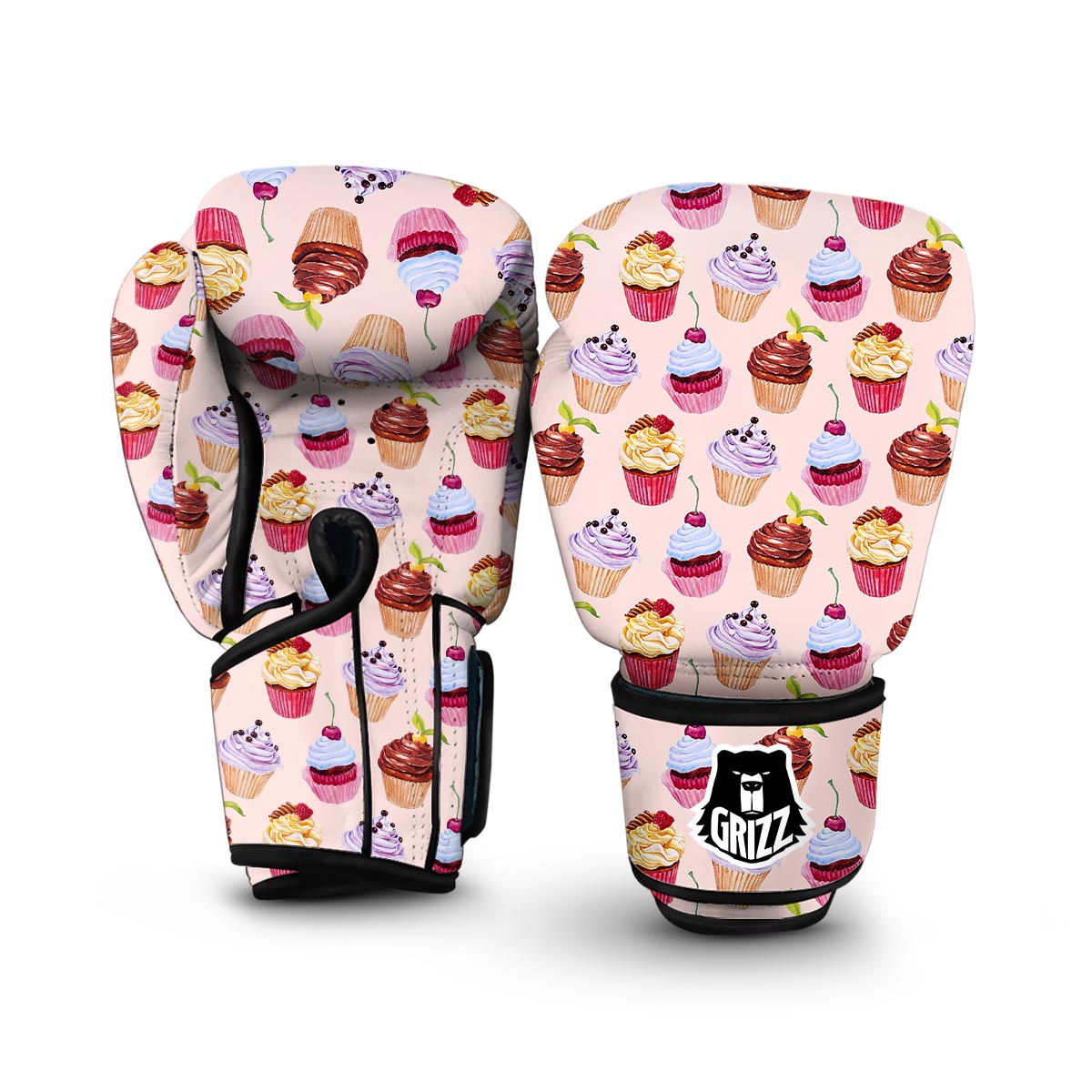 Cupcake Watercolor Pink Pattern Print Boxing Gloves-grizzshop