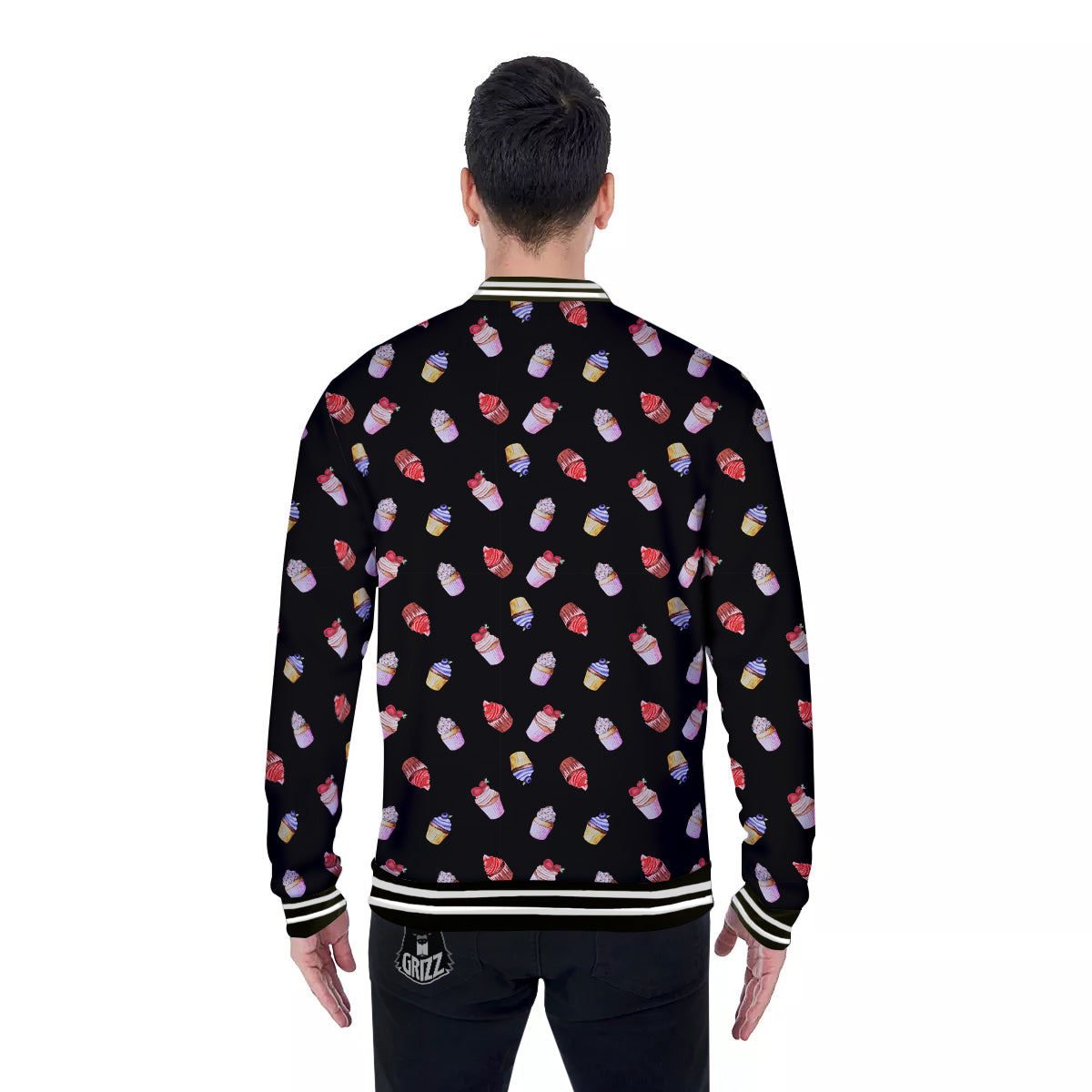 Cupcake Watercolor Print Pattern Baseball Jacket-grizzshop