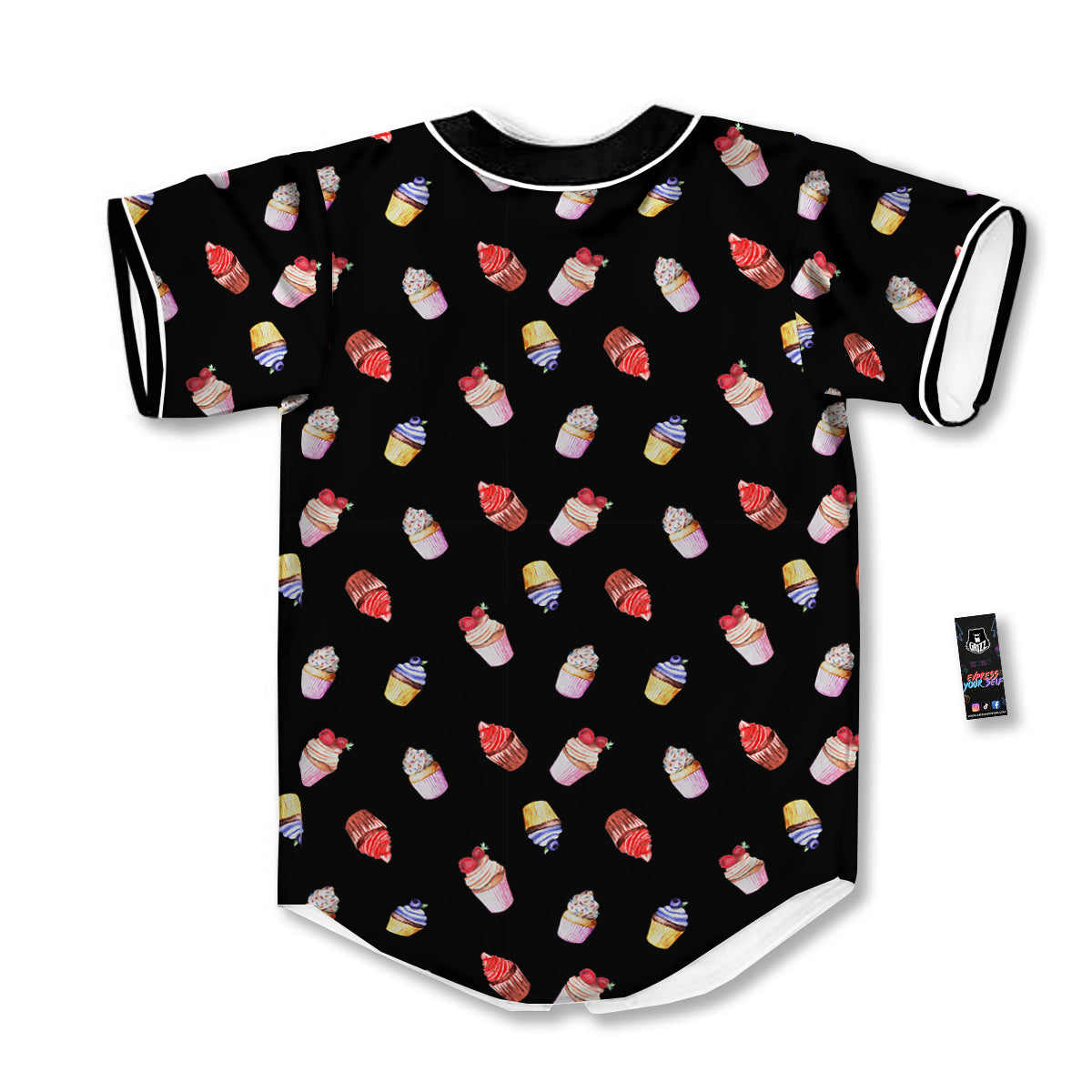 Cupcake Watercolor Print Pattern Baseball Jersey-grizzshop