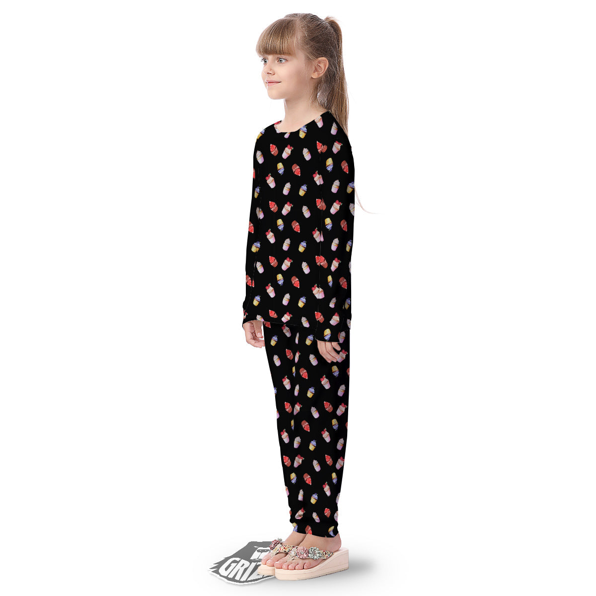 Cupcake Watercolor Print Pattern Kid's Pajamas-grizzshop