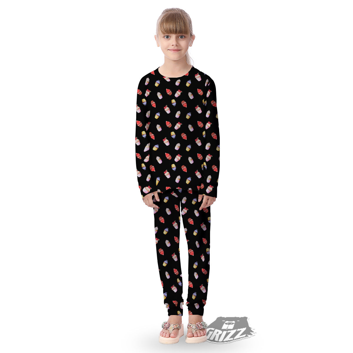 Cupcake Watercolor Print Pattern Kid's Pajamas-grizzshop