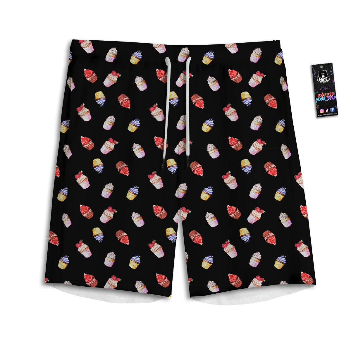 Cupcake Watercolor Print Pattern Men's Athletic Shorts