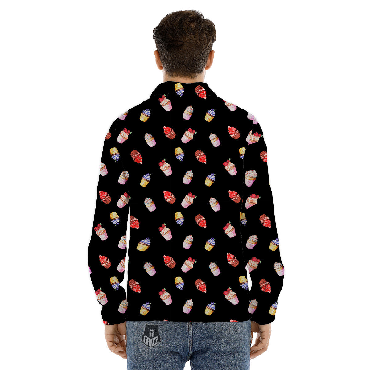 Cupcake Watercolor Print Pattern Men's Dress Shirts-grizzshop